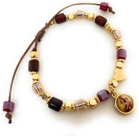 Devotional Mount Carmel Virgen del Carmen Bracelet with Wooden Beads and Crystal Accents as symbol of de Faith and Protection in Kuwait