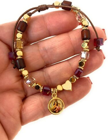 Devotional Mount Carmel Virgen del Carmen Bracelet with Wooden Beads and Crystal Accents as symbol of de Faith and Protection in Kuwait