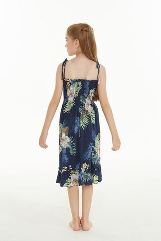 Matchable Hawaiian Luau Father Daughter Men Shirt or Girl Elastic Tube Dress in Pineapple Garden Navy in Kuwait