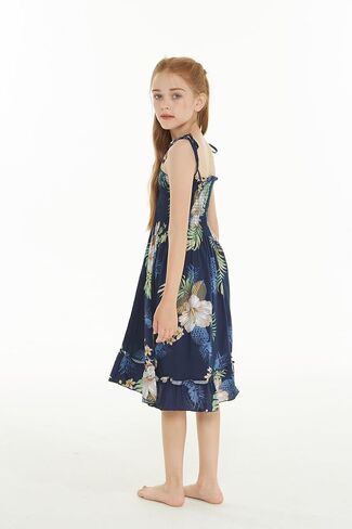 Matchable Hawaiian Luau Father Daughter Men Shirt or Girl Elastic Tube Dress in Pineapple Garden Navy in Kuwait