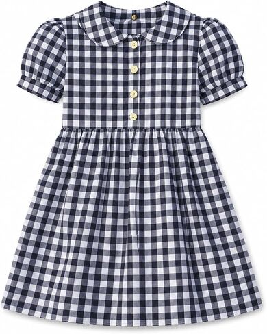 HILEELANG Girls Gingham Dress Cotton Short Sleeve Spring Summer Dresses for 3-13 Years in Kuwait