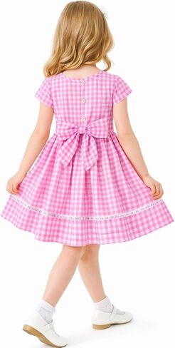 HILEELANG Girls Gingham Dress Cotton Short Sleeve Spring Summer Dresses for 3-13 Years in Kuwait