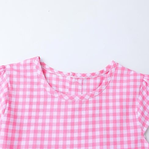 HILEELANG Girls Gingham Dress Cotton Short Sleeve Spring Summer Dresses for 3-13 Years in Kuwait