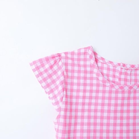 HILEELANG Girls Gingham Dress Cotton Short Sleeve Spring Summer Dresses for 3-13 Years in Kuwait
