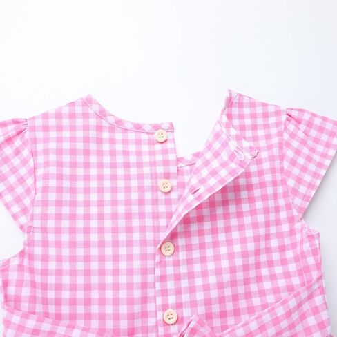 HILEELANG Girls Gingham Dress Cotton Short Sleeve Spring Summer Dresses for 3-13 Years in Kuwait
