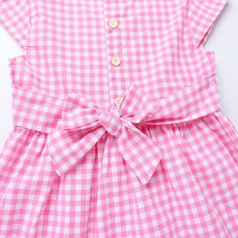 HILEELANG Girls Gingham Dress Cotton Short Sleeve Spring Summer Dresses for 3-13 Years in Kuwait
