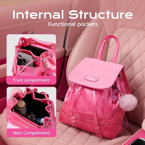 MINISO Barbie Mini Backpack for Women & Girls, Leather Pink Purse with Adjustable Straps Cute Doll-Themed Bookbag Daypacks for School, Travel, Cosplay, Giftable Fashion Accessory in Kuwait
