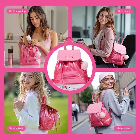 MINISO Barbie Mini Backpack for Women & Girls, Leather Pink Purse with Adjustable Straps Cute Doll-Themed Bookbag Daypacks for School, Travel, Cosplay, Giftable Fashion Accessory in Kuwait