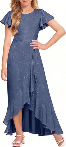 HOSIKA Girls Sequin Junior Bridesmaid Dresses Ruffle Flowy Long Tween Formal Dress for Wedding Birthday Party Dance Gown in Saudi Arabia