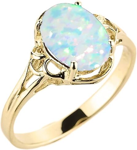 10K Yellow Gold October Birthstone Lab Grown Oval Opal Gemstone Solitaire Ring in Saudi Arabia