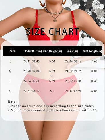 Red Lace Bra and Panty Set For Women, Push Up Bra with Underwire, Adjustable Straps Two-Piece Lingerie, Non-Removable Pads in Kuwait