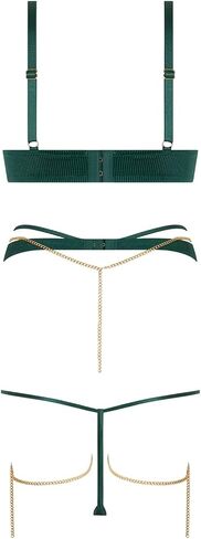 Satin & Chain Bra, Thigh Garter & G-String Set by HouseOfDesire in Kuwait
