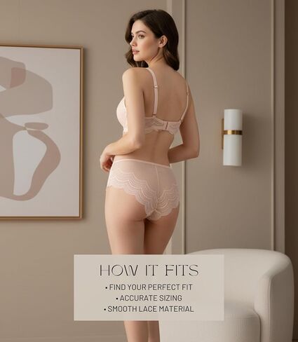 MONICA & ME Women's Lace Trim Padded Push-Up Bra Set, Nude Pink, Underwired Lingerie with Matching Panty in Saudi Arabia