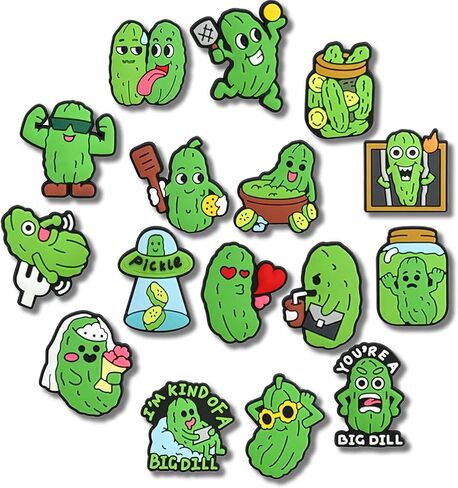 16PCS Pickle Shoe Charms Set, Funny Green Pickle PVC Charms for Clog Sandals, Cute Meme Shoe Decorations for Backpacks, for Teens & Adults (Not a Toy) in Saudi Arabia