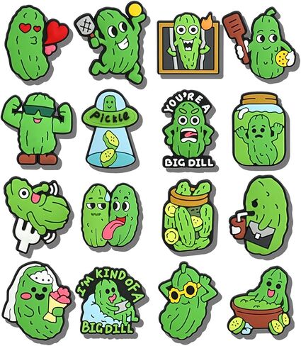 16PCS Pickle Shoe Charms Set, Funny Green Pickle PVC Charms for Clog Sandals, Cute Meme Shoe Decorations for Backpacks, for Teens & Adults (Not a Toy) in Saudi Arabia