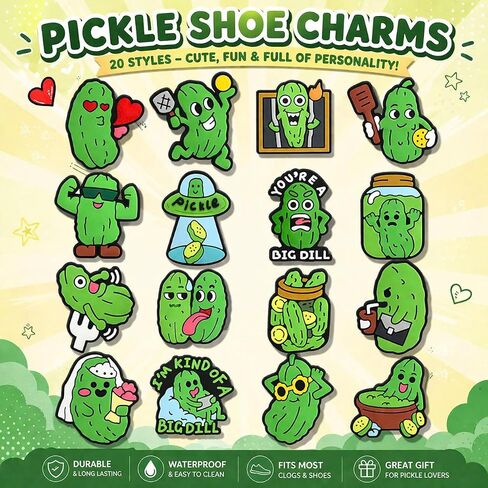 16PCS Pickle Shoe Charms Set, Funny Green Pickle PVC Charms for Clog Sandals, Cute Meme Shoe Decorations for Backpacks, for Teens & Adults (Not a Toy) in Saudi Arabia