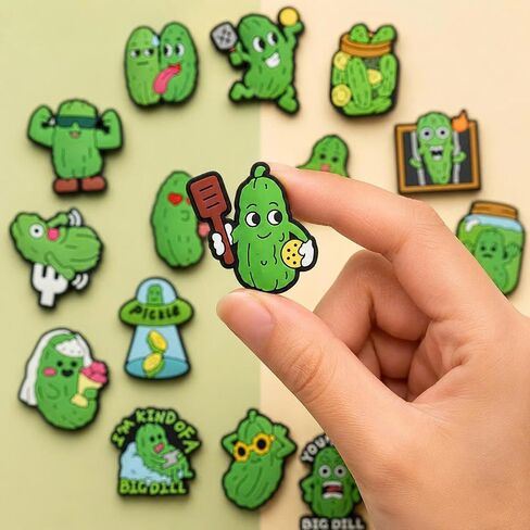 16PCS Pickle Shoe Charms Set, Funny Green Pickle PVC Charms for Clog Sandals, Cute Meme Shoe Decorations for Backpacks, for Teens & Adults (Not a Toy) in Saudi Arabia