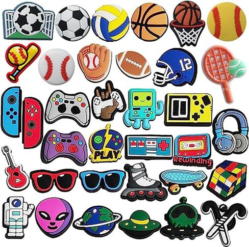35 PCS Shoe Charms Basketball Soccer Baseball Clog Shoes Decoration, Video Game,Astronaut and Sports Shoe Charms for Wristbands Shoes Charm Party Favor Accessories Gifts for Boys Teens in Kuwait