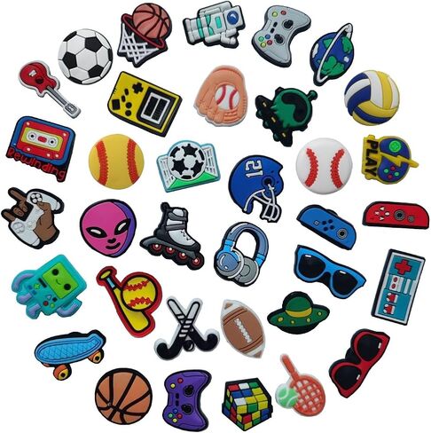 35 PCS Shoe Charms Basketball Soccer Baseball Clog Shoes Decoration, Video Game,Astronaut and Sports Shoe Charms for Wristbands Shoes Charm Party Favor Accessories Gifts for Boys Teens in Kuwait