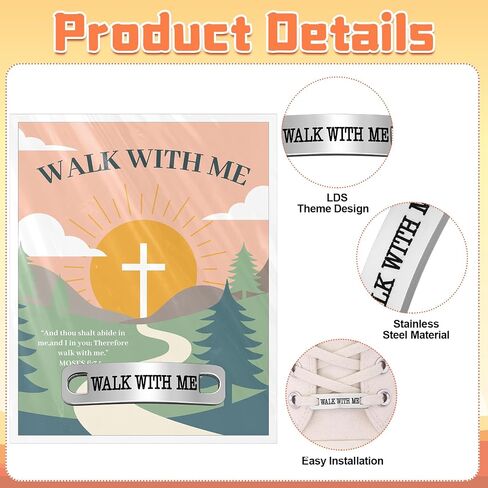 48 Sets Walk with Me Shoelace Tag Stainless Steel Engraved Shoe Lace Tags Decor Mormon Religious Inspirational Gifts for Runners Women Men Church Youth Missionary Baptism Birthday Presents in Kuwait