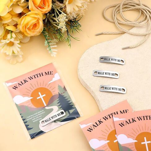 48 Sets Walk with Me Shoelace Tag Stainless Steel Engraved Shoe Lace Tags Decor Mormon Religious Inspirational Gifts for Runners Women Men Church Youth Missionary Baptism Birthday Presents in Kuwait