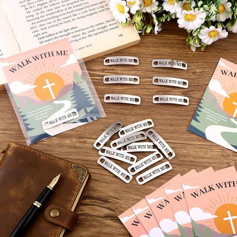 48 Sets Walk with Me Shoelace Tag Stainless Steel Engraved Shoe Lace Tags Decor Mormon Religious Inspirational Gifts for Runners Women Men Church Youth Missionary Baptism Birthday Presents in Kuwait