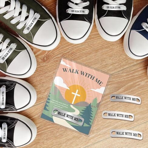 48 Sets Walk with Me Shoelace Tag Stainless Steel Engraved Shoe Lace Tags Decor Mormon Religious Inspirational Gifts for Runners Women Men Church Youth Missionary Baptism Birthday Presents in Kuwait
