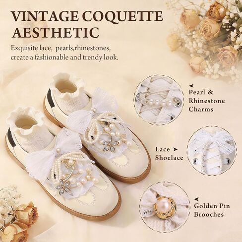 Naler 44 Pcs Shoe Charms for Sneakers - DIY Pearl & Lace Junk Socks Charms Kit, Rhinestone Cute Shoes Accessories for Sneakers(Gold) in Kuwait