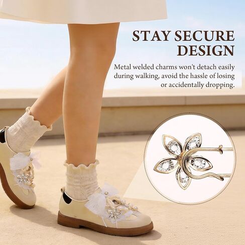 Naler 44 Pcs Shoe Charms for Sneakers - DIY Pearl & Lace Junk Socks Charms Kit, Rhinestone Cute Shoes Accessories for Sneakers(Gold) in Kuwait