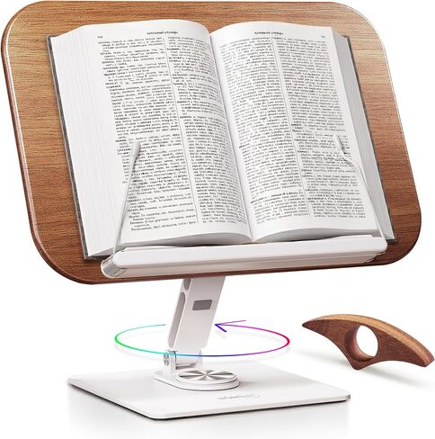 حامل كتب للقراءة، حامل كتب يدور 360 درجة وارتفاع قابل للتعديل، قابل للطي، مشابك مرنة، ثابت، حجم كبير، خشب مطاطي، يمكنه حمل الكتب المدرسية، ورقة الموسيقى، الوصفات، الأجهزة اللوحية، أجهزة الكمبيوتر المحمولة. in Kuwait