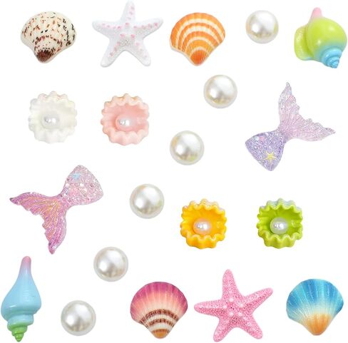 Beach Shoe Charms for Girls,Pearl Starfish Seashell and mermaid tails Decorations,Used for Clog Sandal,Bags Charms,Plastic Shoe Accessories for Women kids,Beach Theme Party Decorations in Saudi Arabia