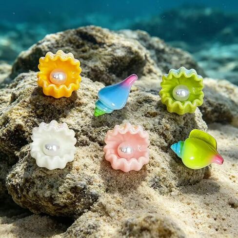 Beach Shoe Charms for Girls,Pearl Starfish Seashell and mermaid tails Decorations,Used for Clog Sandal,Bags Charms,Plastic Shoe Accessories for Women kids,Beach Theme Party Decorations in Saudi Arabia