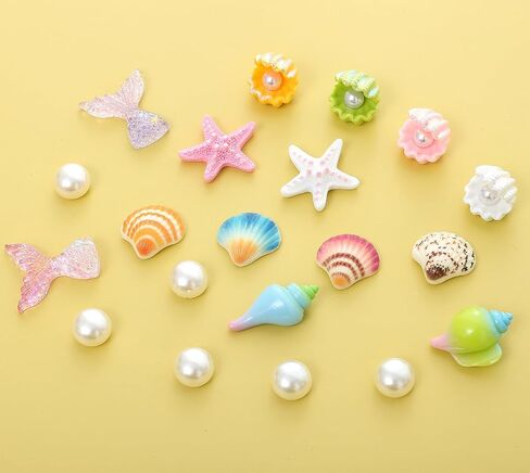 Beach Shoe Charms for Girls,Pearl Starfish Seashell and mermaid tails Decorations,Used for Clog Sandal,Bags Charms,Plastic Shoe Accessories for Women kids,Beach Theme Party Decorations in Saudi Arabia
