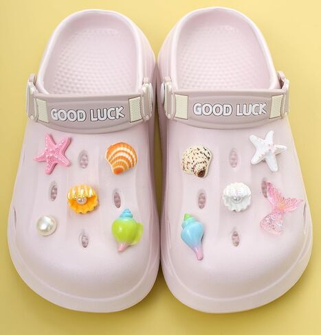 Beach Shoe Charms for Girls,Pearl Starfish Seashell and mermaid tails Decorations,Used for Clog Sandal,Bags Charms,Plastic Shoe Accessories for Women kids,Beach Theme Party Decorations in Saudi Arabia