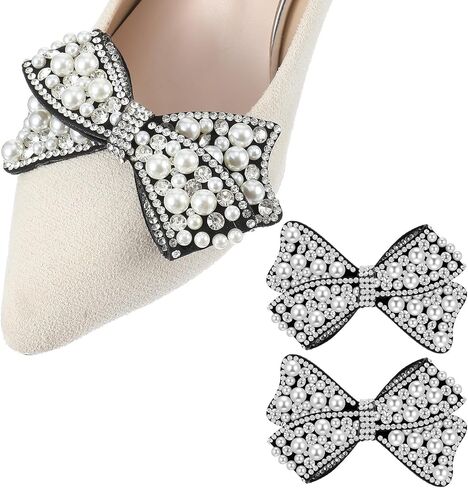 2PCS Pearl Bow Shoe Clips for Women, Rhinestone Accessories for Heels Decor, Black Crystal Shoe Clips for Wedding Party, Flats Sandals Loafers, Gift for Bride Bridesmaid in Saudi Arabia