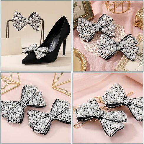 2PCS Pearl Bow Shoe Clips for Women, Rhinestone Accessories for Heels Decor, Black Crystal Shoe Clips for Wedding Party, Flats Sandals Loafers, Gift for Bride Bridesmaid in Saudi Arabia