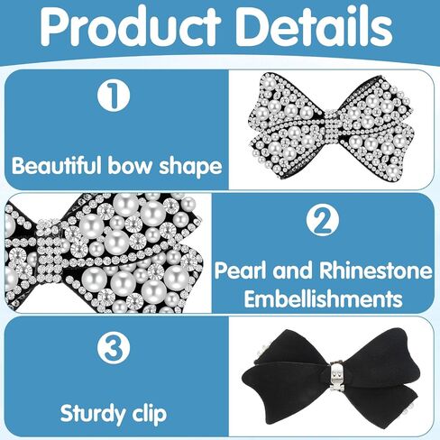 2PCS Pearl Bow Shoe Clips for Women, Rhinestone Accessories for Heels Decor, Black Crystal Shoe Clips for Wedding Party, Flats Sandals Loafers, Gift for Bride Bridesmaid in Saudi Arabia