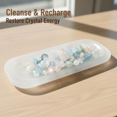 Natural Selenite Crystal Bowl Crystal Charging Plate, Long Oval Selenite Charging Bowl for Crystals Charging Cleansing Smudging Healing Recharging in Saudi Arabia