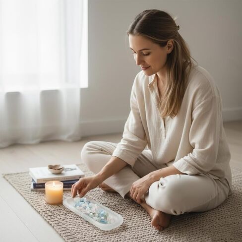 Natural Selenite Crystal Bowl Crystal Charging Plate, Long Oval Selenite Charging Bowl for Crystals Charging Cleansing Smudging Healing Recharging in Saudi Arabia