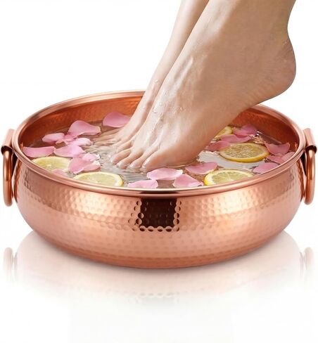 Colingmill 11.8 Inch Hand-hammered Copper Foot Bath Bowl Handmade Traditional Copper Pedicure Bowl Soaking from Nepal Small Feet, Decorative Water Flower Display, Ceremonies Events in Kuwait
