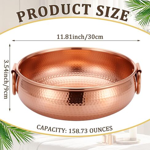 Colingmill 11.8 Inch Hand-hammered Copper Foot Bath Bowl Handmade Traditional Copper Pedicure Bowl Soaking from Nepal Small Feet, Decorative Water Flower Display, Ceremonies Events in Kuwait