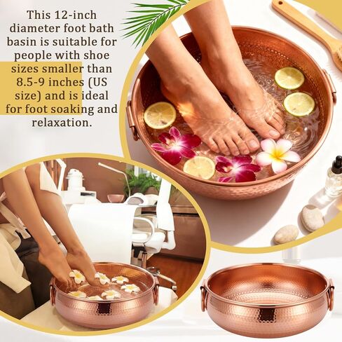 Colingmill 11.8 Inch Hand-hammered Copper Foot Bath Bowl Handmade Traditional Copper Pedicure Bowl Soaking from Nepal Small Feet, Decorative Water Flower Display, Ceremonies Events in Kuwait
