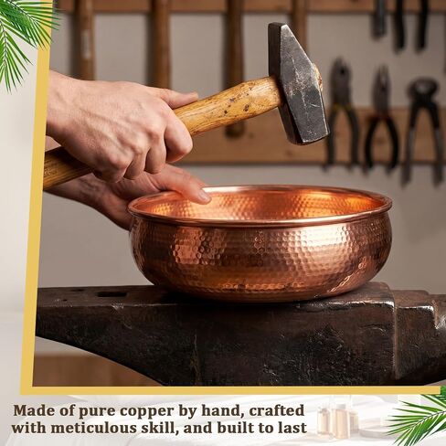 Colingmill 11.8 Inch Hand-hammered Copper Foot Bath Bowl Handmade Traditional Copper Pedicure Bowl Soaking from Nepal Small Feet, Decorative Water Flower Display, Ceremonies Events in Kuwait