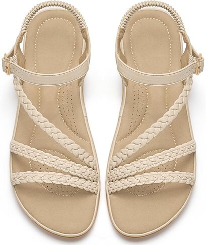Aomigoct Dressy Sandals Women Summer: Soft Cushioned Strappy Flat Sandal for Womens - Non-Slip Casual Comfortable Walking Woman Shoes in Kuwait