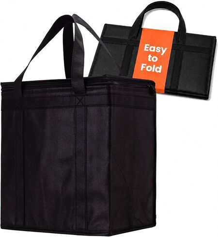 NZ Home Medium Insulated Cooler Bag and Food Warmer for Food Delivery & Grocery Shopping with Zippered Top, Black (1 Pack) in Kuwait