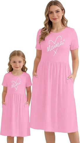 Mommy and Me Dresses with Pockets Mom Daughter Matching Dress Mama Mini Heart Casual Outfits in Saudi Arabia