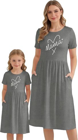 Mommy and Me Dresses with Pockets Mom Daughter Matching Dress Mama Mini Heart Casual Outfits in Saudi Arabia
