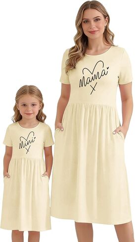 Mommy and Me Dresses with Pockets Mom Daughter Matching Dress Mama Mini Heart Casual Outfits in Saudi Arabia