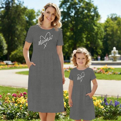 Mommy and Me Dresses with Pockets Mom Daughter Matching Dress Mama Mini Heart Casual Outfits in Saudi Arabia
