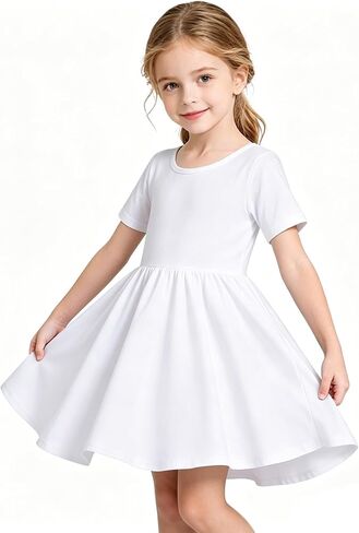 Girls Short Sleeve Summer Dress Toddler Kids Skater Twirl T-Shirt Dresses for School Casual Holiday 3-10Y in Saudi Arabia